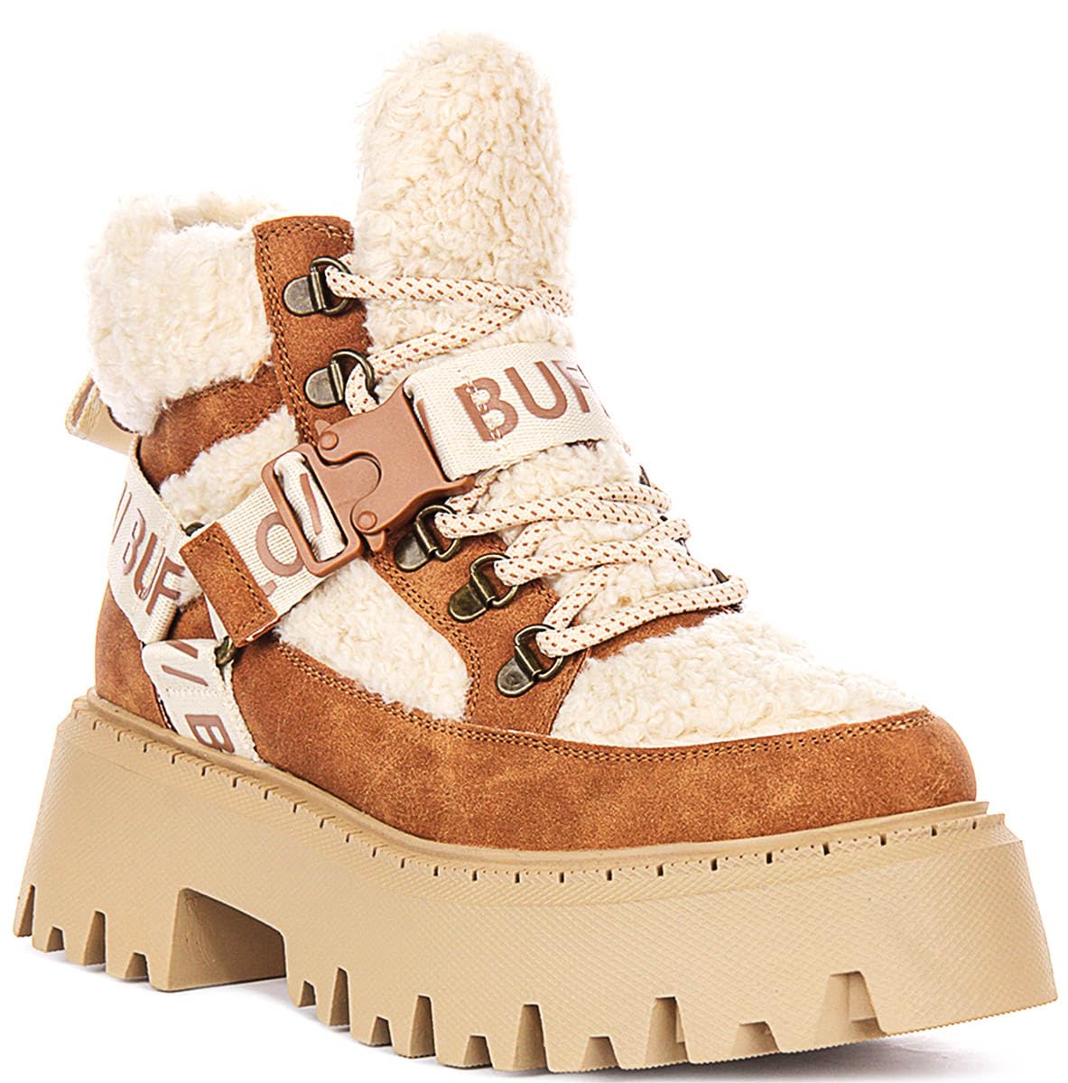 Buffalo ASPEN COM MID Femme Bottes beige/marron Imitation cuir, textile