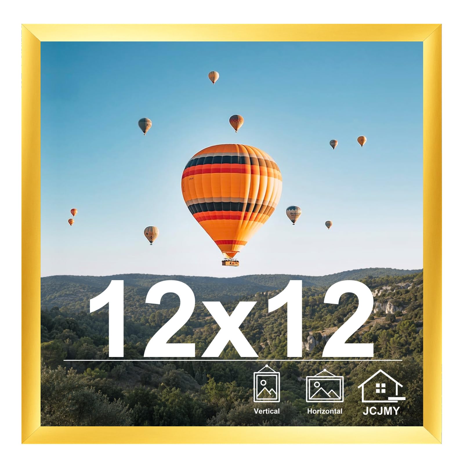 JCJMY 12x12 inch Picture Frame, Horizontal and Vertical Formats for Wall Hanging, 12 x 12 Wall Gallery Poster Photo Frame with Shatter Resistant Plexiglass, Gold