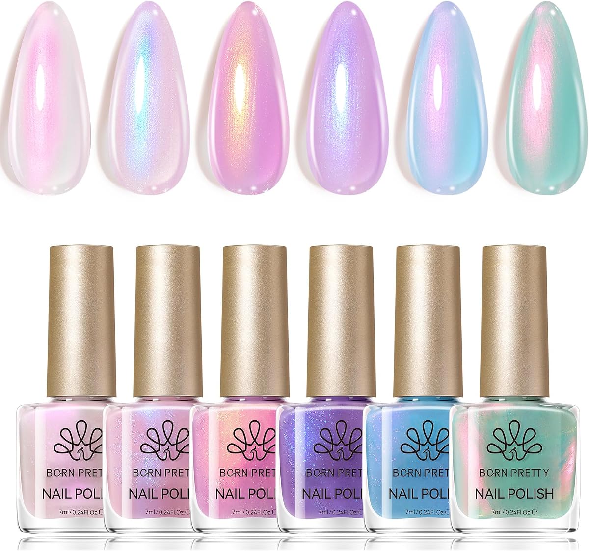 Born Pretty Pearl Nail Polish Set 6 Colors Ombre Mermaid Shimmer | White Pink Purple Mermaid Nail Polish Quick Dry Spring Summer Finger Shell Glitter Nail Lacquer Set