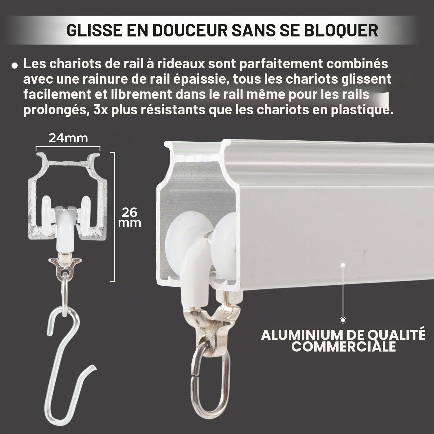 Rail de rideau de 2 mètres, rail de plafond pour rideaux, système de rails de rideaux à fixation murale ou plafond,Séparateur de pièce,Rail de rideau de plafond pour salon, chambre à coucher, douche