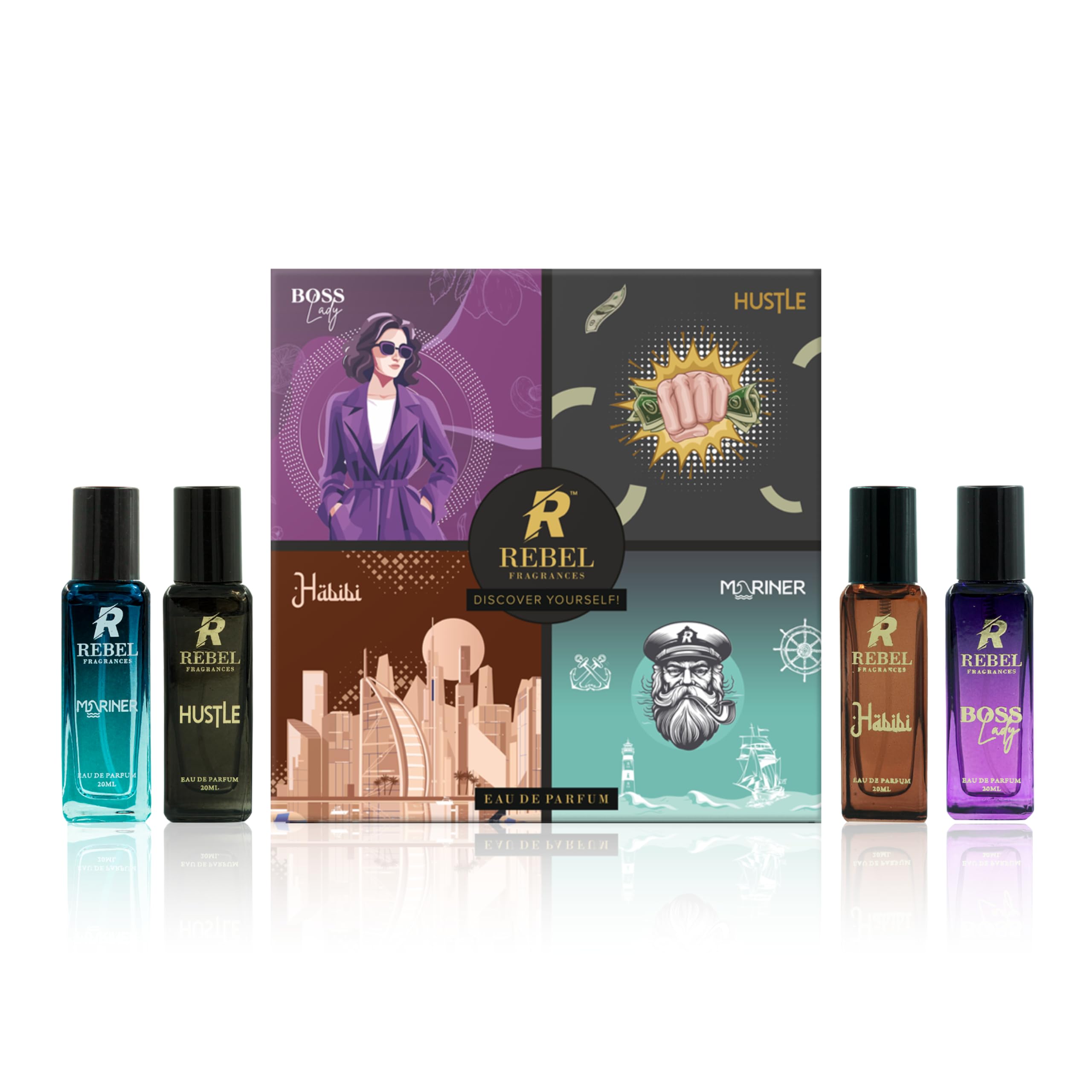 REBEL Luxury Perfume Gift Set 4 x 20ml for Men & Women | Long Lasting EDP Fragrance Scent | Best Gift for festive season