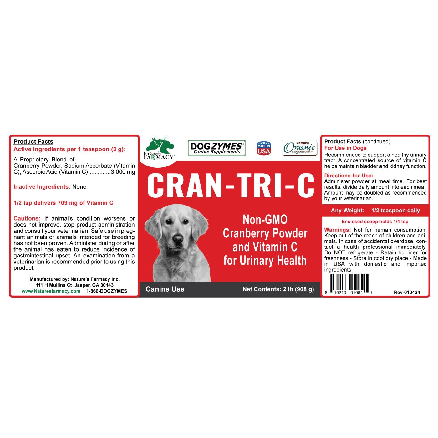 Dogzymes Cran Tri C Urinary Tract Support, Vitamin C Blend, 1418mg per Teaspoon (8 Ounce) — Amazon image 7