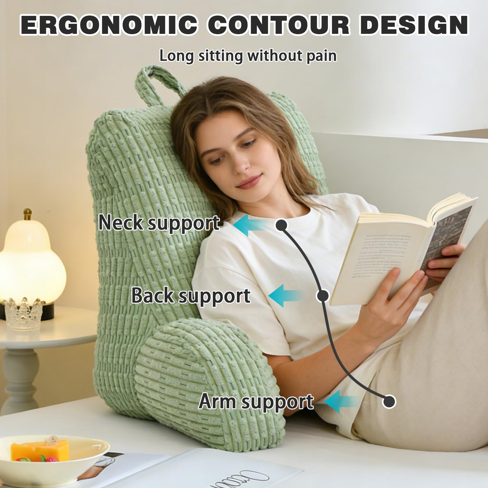Lesekissen für Bett Und Sofa,Rückenstützkissen Lesekissen mit Armlehne, Erwachsenensofa mit Rückenlehnenkissen, Sitzkissen mit Armlehne,Geeignet für Lesen Handyspielen Videospiele Fernsehen