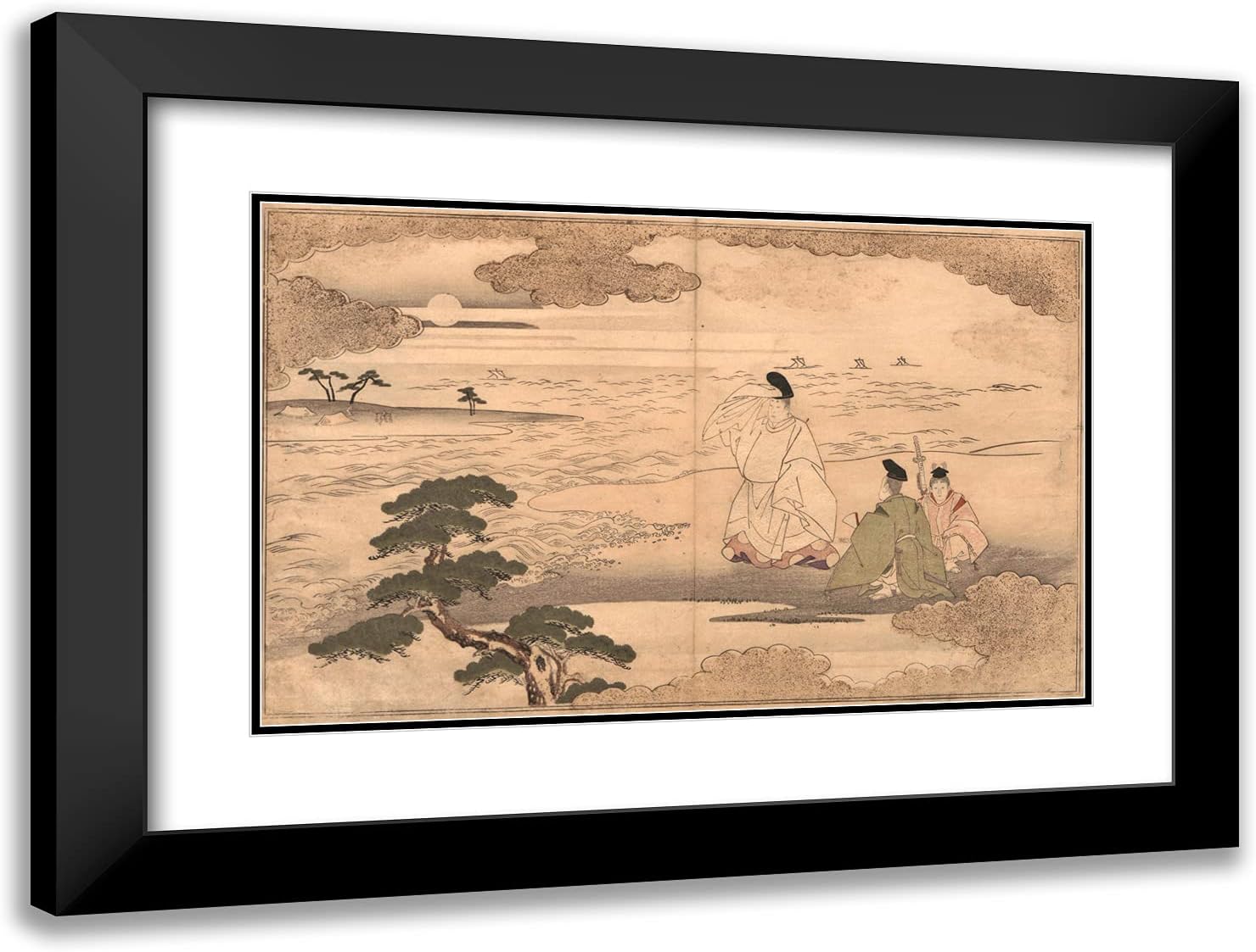 ArtDirect Utamaro, Kitagawa 24x18 Black Ornate Framed Art Print with Double Matting Titled: The Moon Mad Monk