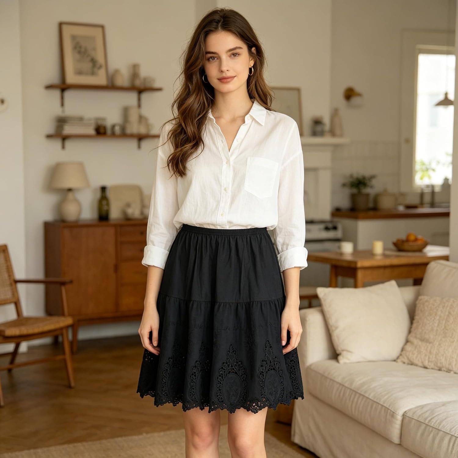 skirt extender dress women slip dresses under lace cotton extenders enaguas de mujer para faldas (US, Alpha (Alpha), 3XL, Regular, Q05 55CM black)