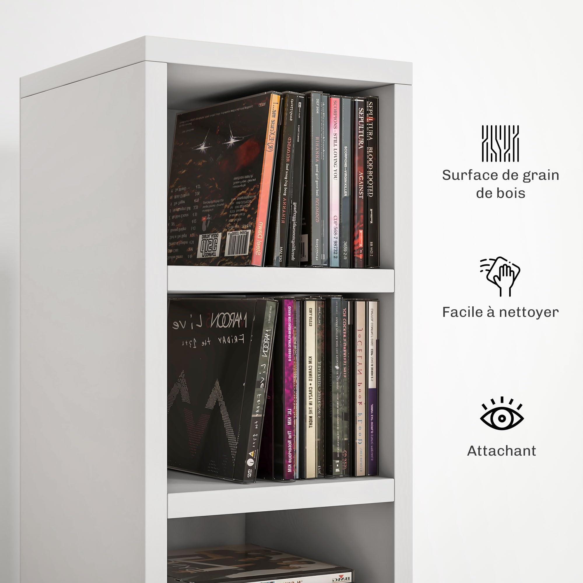 HOMCOM Contenitori per CD e DVD, ripiano a colonna, contenitore con 12 scomparti, capacità massima 204 CD, 21 x 20 x 175 cm, bianco
