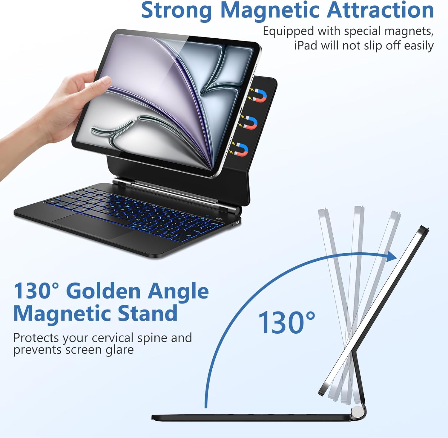 CC Store for iPad Air 11-inch Case with Keyboard M4 2026/M3 2025/M2 2024, Pro 11-inch (4th/3rd/2nd/1st Gen) - Magnetic Floating Cantilever Stand, Multi-Touch Trackpad, Backlit for iPad Air 5th/4th Gen