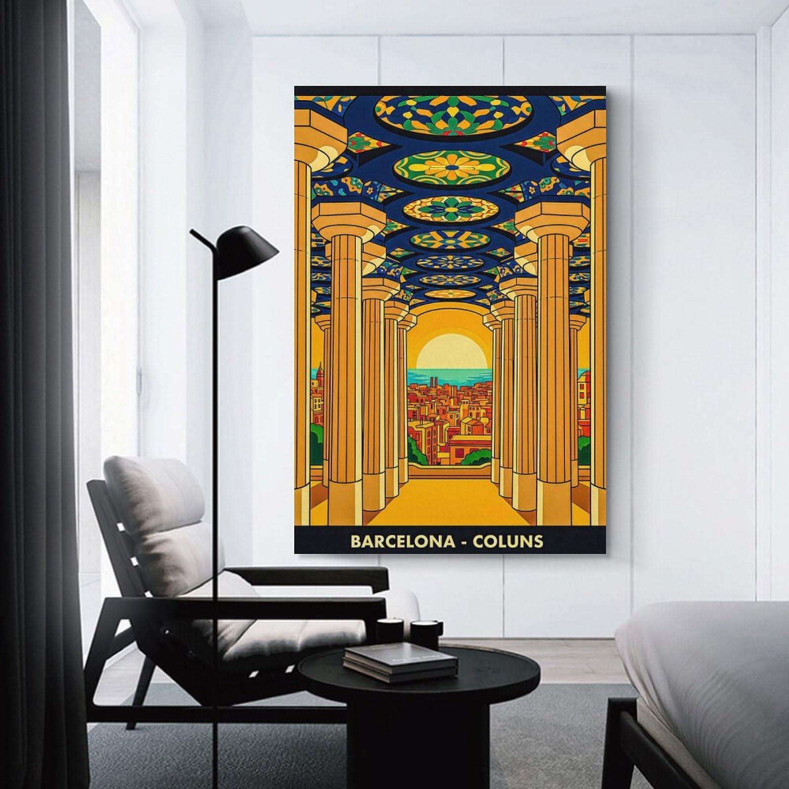 Junmoney Barcelona Columns Cityscape Sunset Canvas Wall Art 08x12inch(20x30cm), for Wall Displays, Bedrooms Or Room Updates, Ideal for Building A Coordinated Art Wall