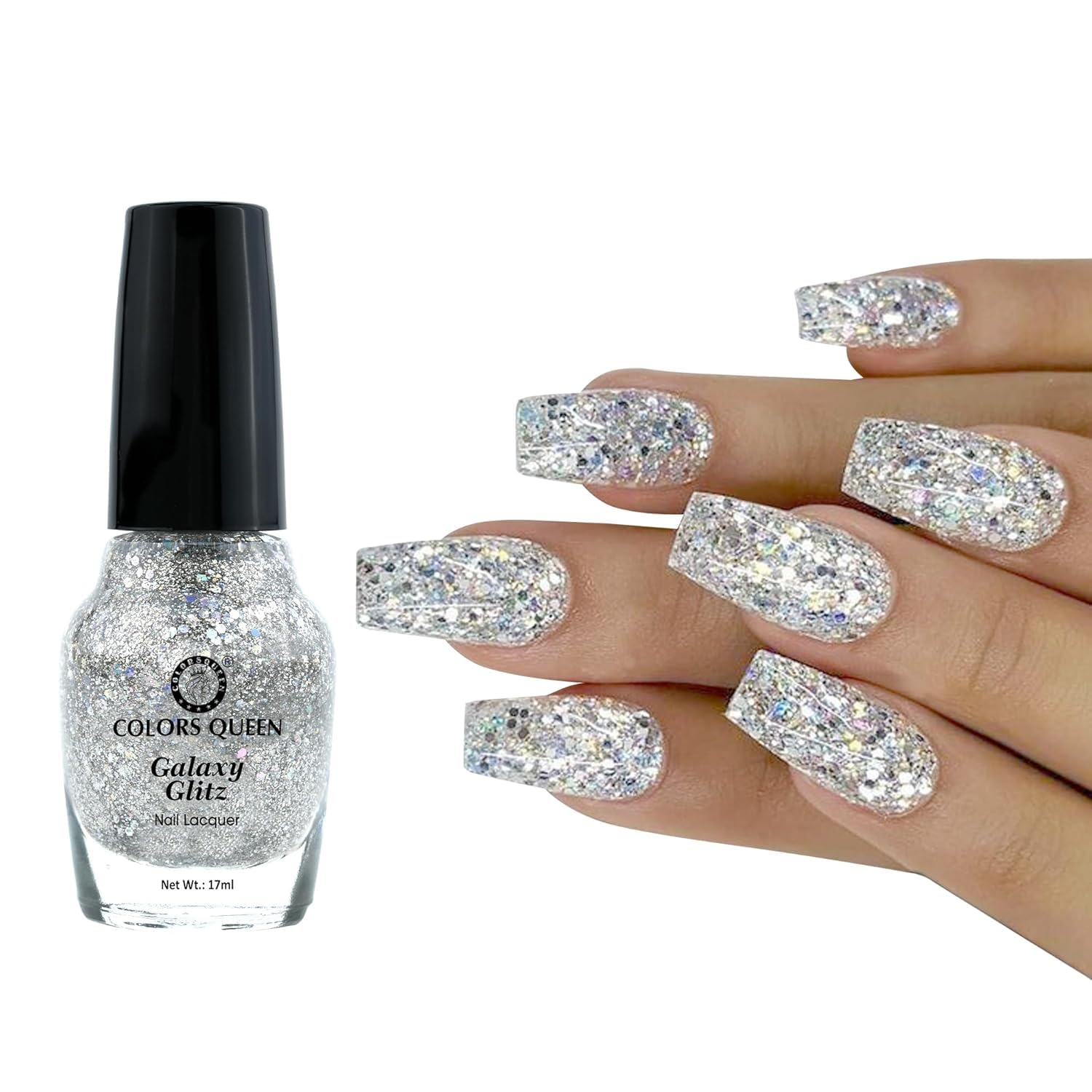 PREMIUM Galaxy Glitz Nail Lacquer | Glossy Nail Polish | Long Lasting | Chip Resisting Formula, Effortless Application | Vegan and Cruelty Free (109 - Star Light, 17ml) SH-7711-picture-56
