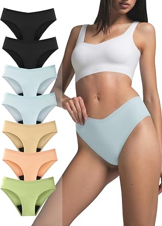 TIICHOO Seamless Period Underwear for Women Bikini Panties 7 Pack