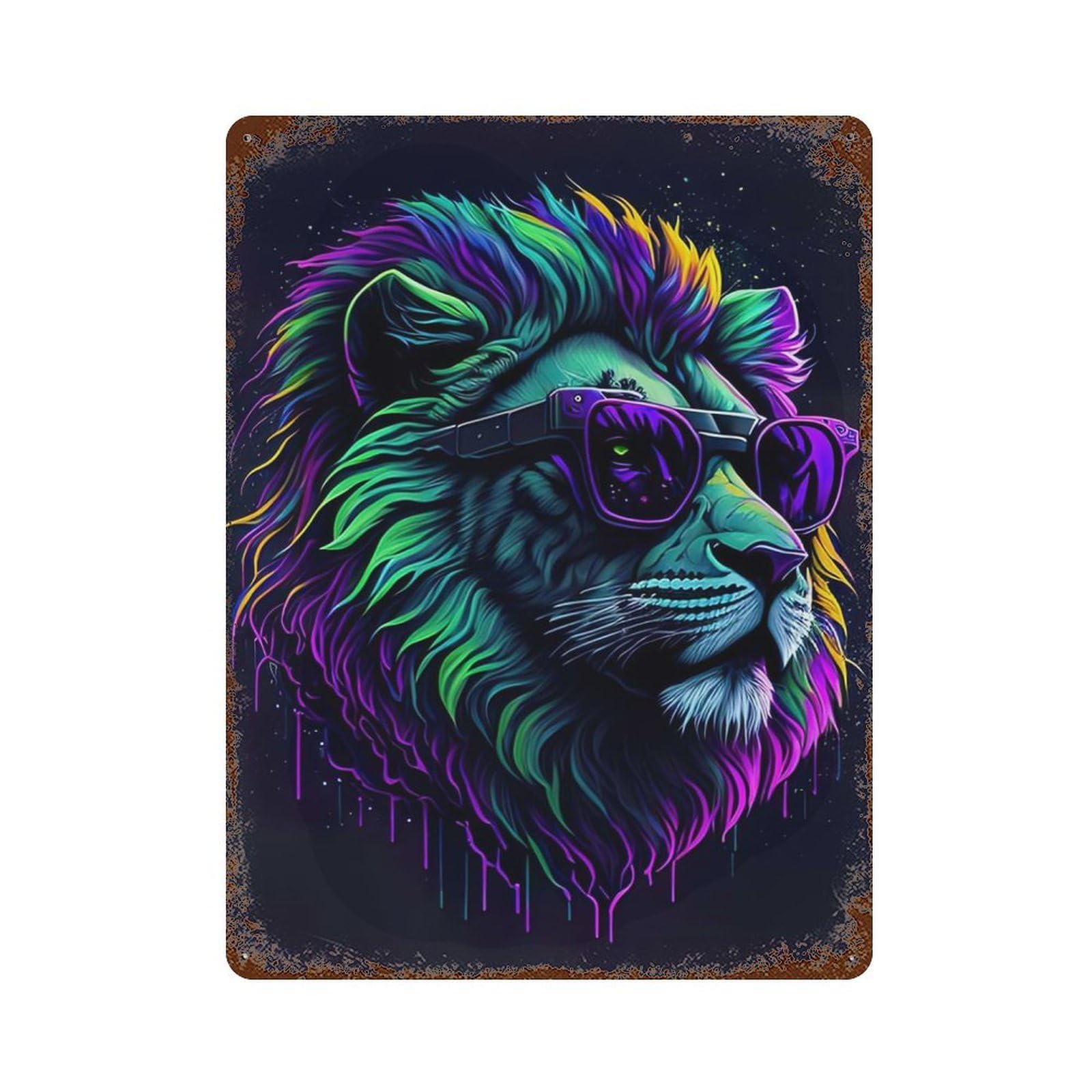 Cute Whimsical Lion 15.7"x11.8" Rustic Tin Plaque, Retro Wall Decor for Garage, Bar And Workshop Decor