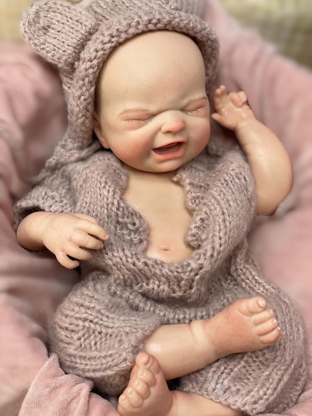 Yokyyi 18 Inch Silicone Full Body Baby Dolls Lifelike Crying Full Silicone Reborn Baby Doll Maria with Clear Vascular Real Looking Doll -Brown Bear Sweater Best Birthday Set