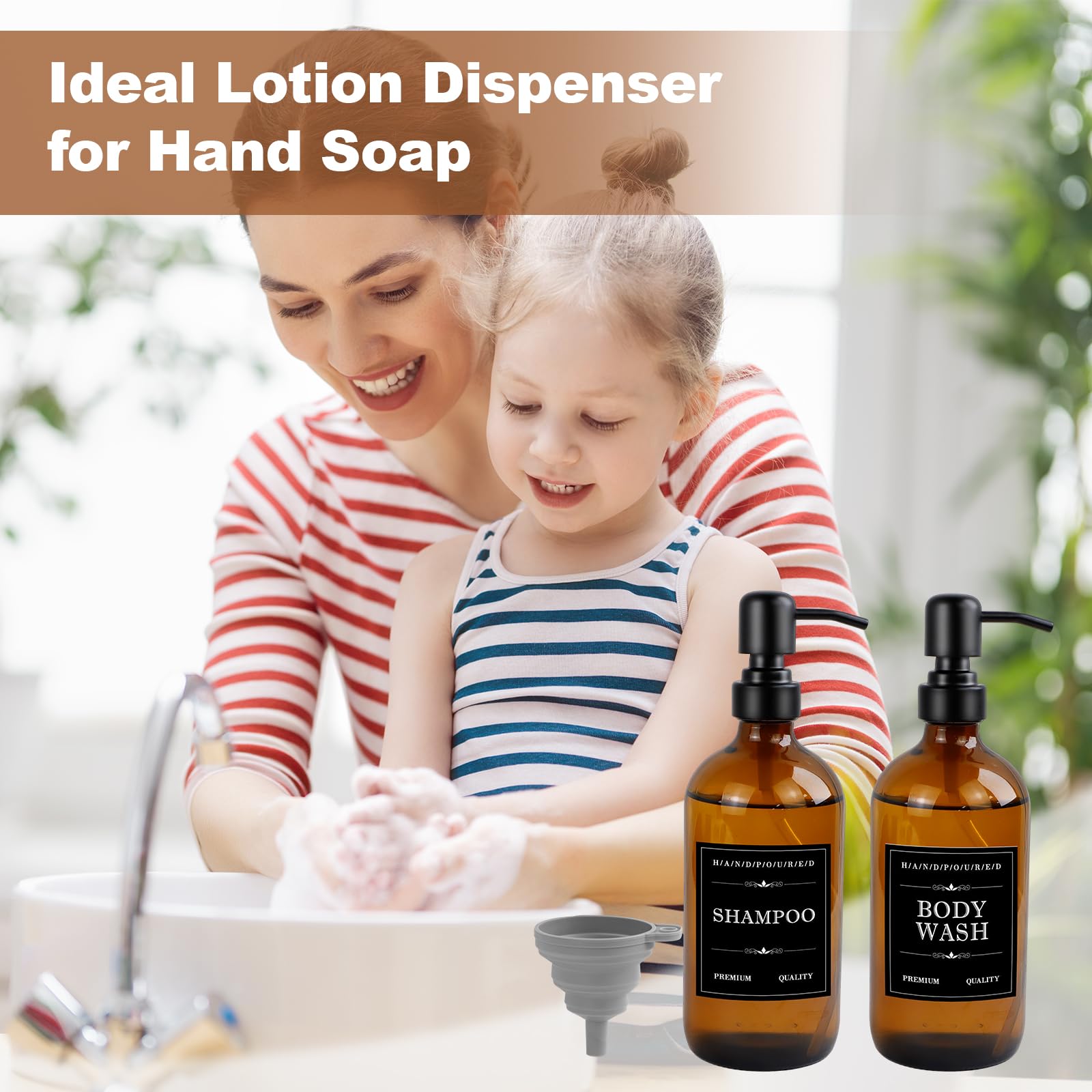 2 stuks glazen zeepdispenser fles met pomp, 12 oz navulbare vloeibare handpotdispenser voor badkamer, aanrecht, keuken, wasruimte