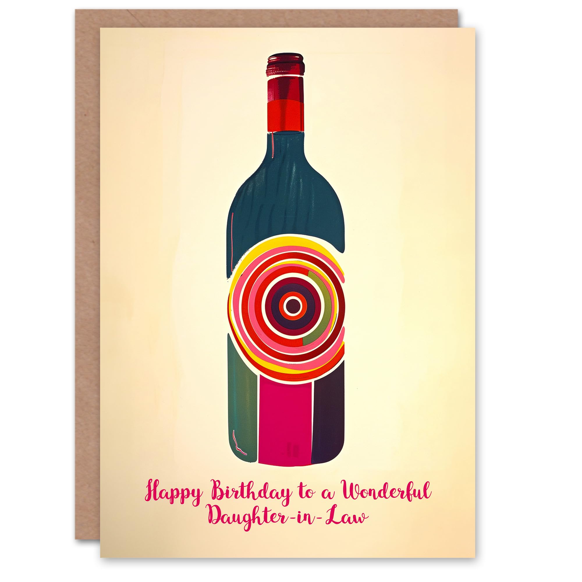 Artery8 Women's Birthday Card - Funky Wine Bottle Party Design - Beige