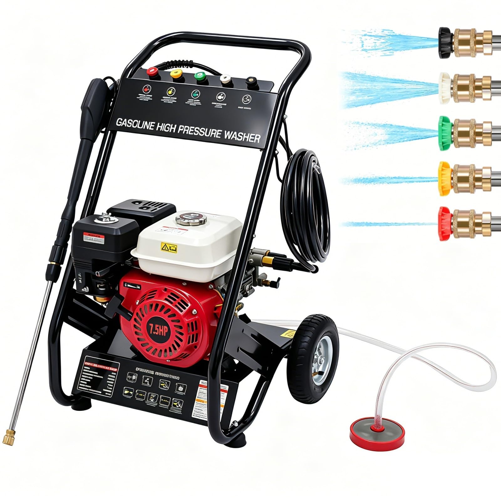 Idropulitrice a Scoppio 4 Tempi 7,5 CV Portatile 190 Bar Idropulitrice Professionale Portata 540 L/h con 5 ugelli Pompa Autoadescante con 10M Tubo Pistola Idropulitrice ad Alta Pressione