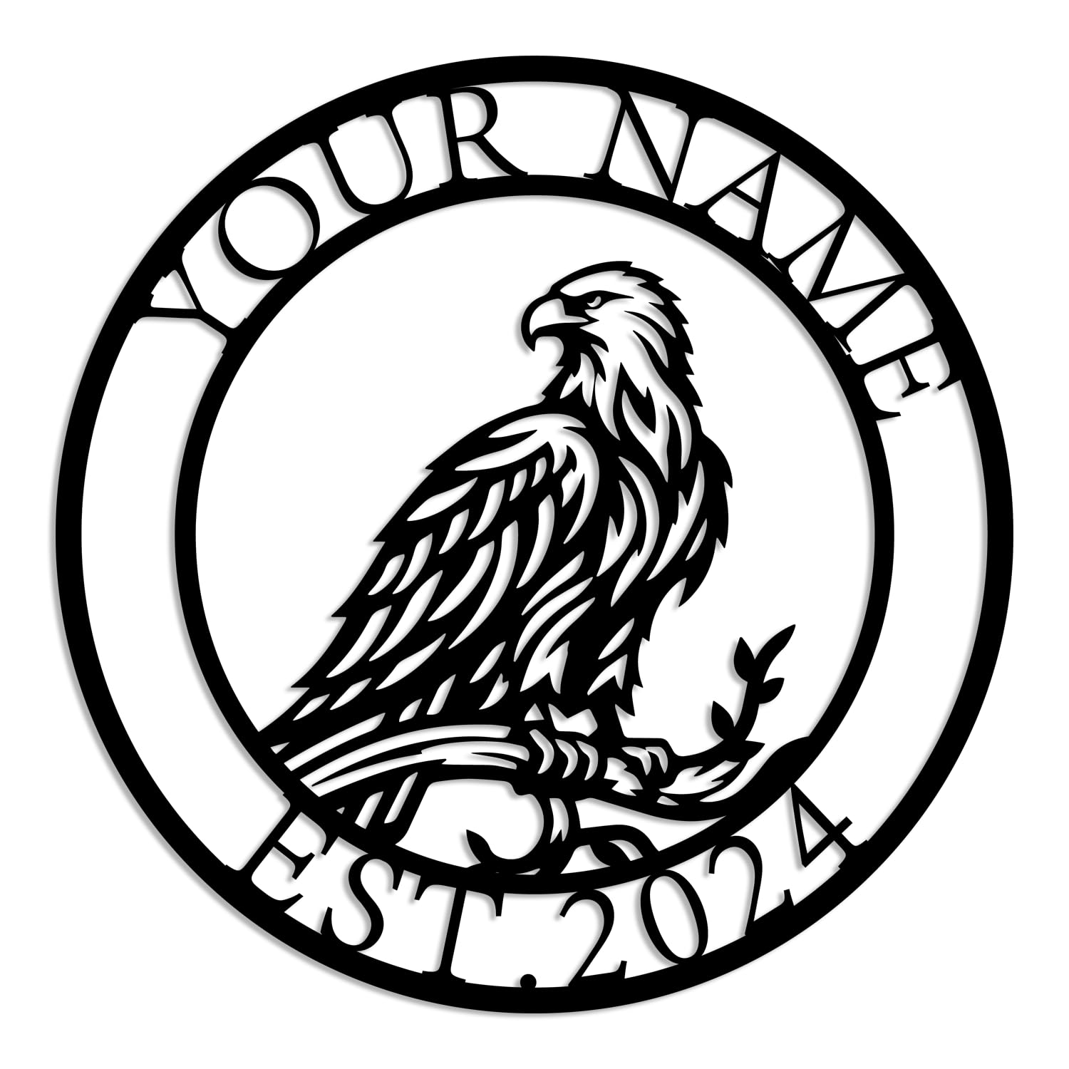 Kissesuu Style-2 Patriotic Eagle Custom Metal Wall Art, Personalization Outdoor Eagle Monogram Metal Wall Art Decor, Custom Bird Name Sign, American Bird Sign (Style-2)