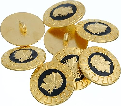 Mibo - 8 botones de vástago fundido a presión de zinc, diseño de camafeo del emperador romano, 32 L (0.787 in), dorado con centro de esmalte negro,