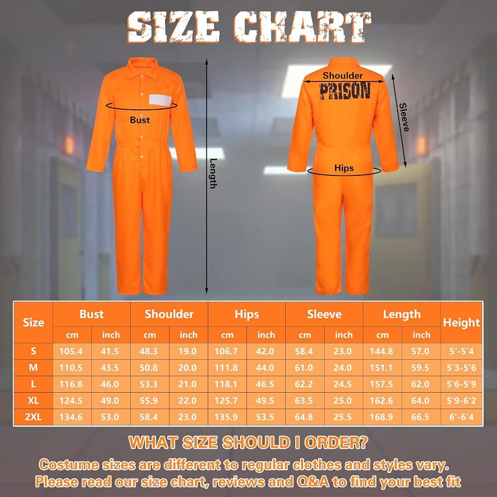 Costume De Prisonnier Adulte Orange - Complet Avec Haut, Pantalon, Accessoires - Pour Halloween, Fête Déguisée, Cosplay