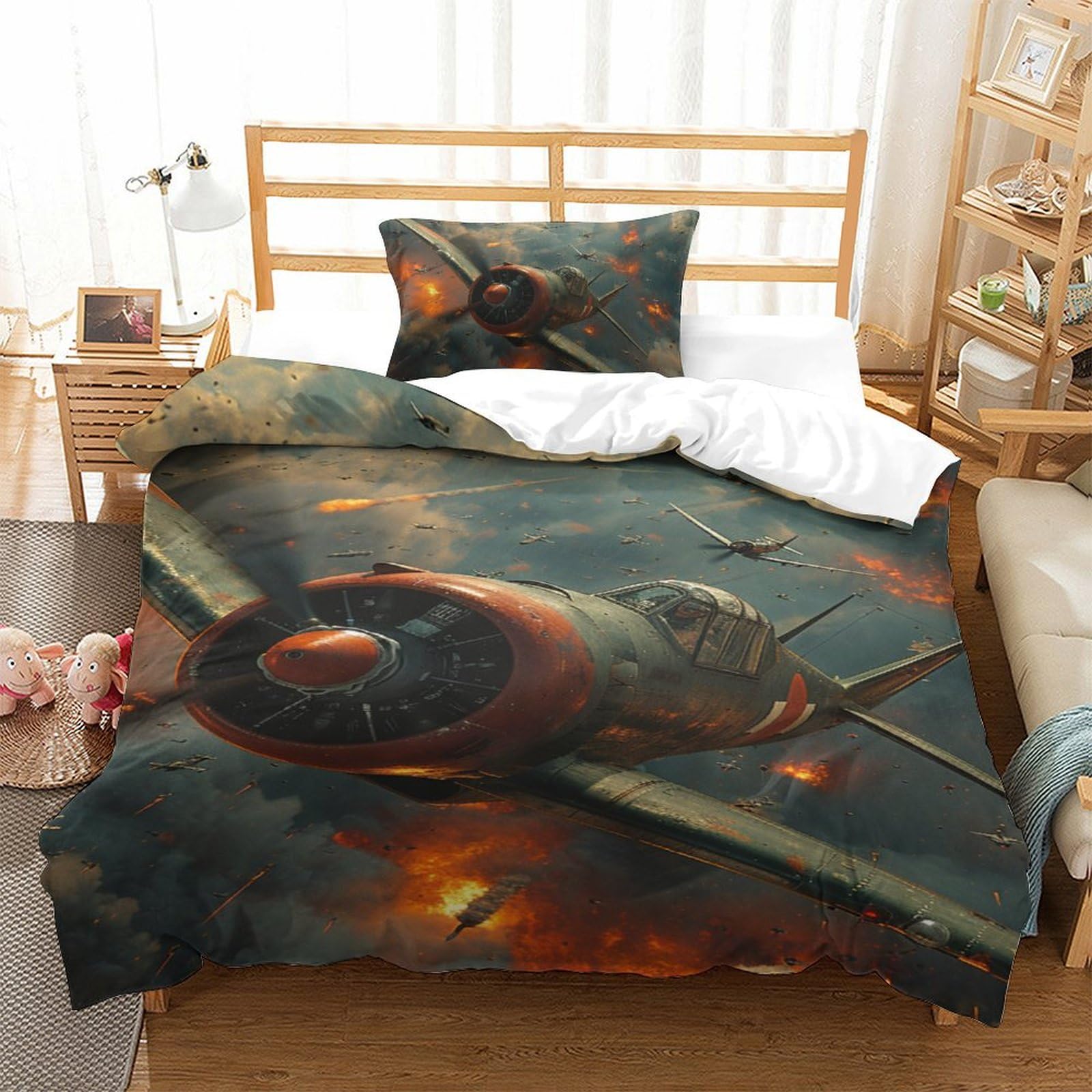 Housse de couette avions de combat en microfibre super douce et respirante pour lit 1 personne