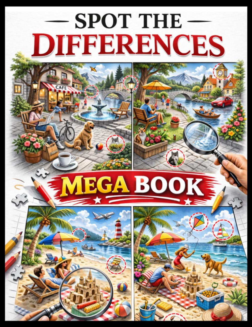 Spot the Differences Mega Book: 50+ Hard Find the Difference Puzzles for Adults