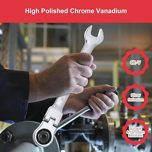 Miniatura 8 de Towallmark Juego de llaves combinadas de trinquete, juego de 20 llaves de cabeza fija, 72 dientes, SAE 14-34 pulgadas y métricas de 0.236-0.748 in,