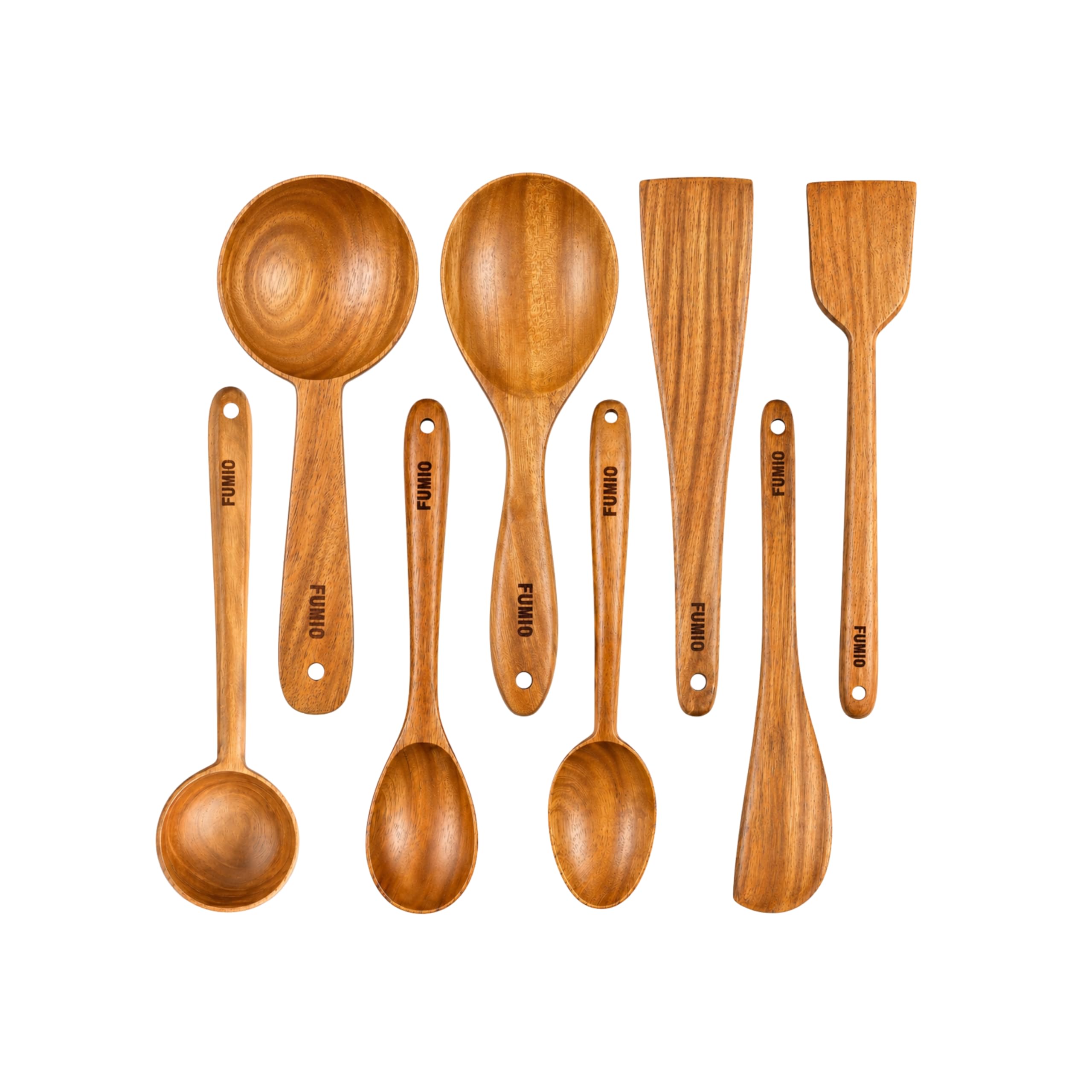 Juego de utensilios de cocina de madera de neem, cuchara ranurada, espátula plana, kit de espátula wok, utensilios de cocina antiadherentes, sartén, sartén, olla, utensilios de cocina de madera, juego