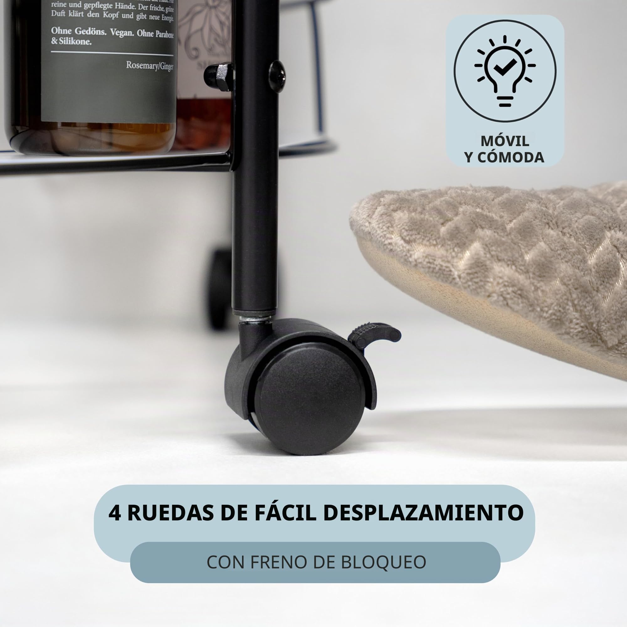 eluno Estantería inferior para lavabo con 2 estantes y 4 ruedas con bloqueo, ideal como toallero, armario para debajo del lavabo para utensilios de baño, de metal negro
