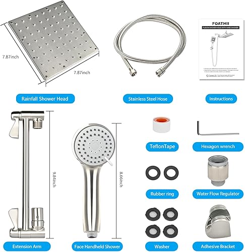 Miniatura 2 de Combo de cabezal de ducha, cabezal de ducha de lluvia antifugas de 8 pulgadas con brazo de extensión ajustable de 11 pulgadas y cabezal de ducha de
