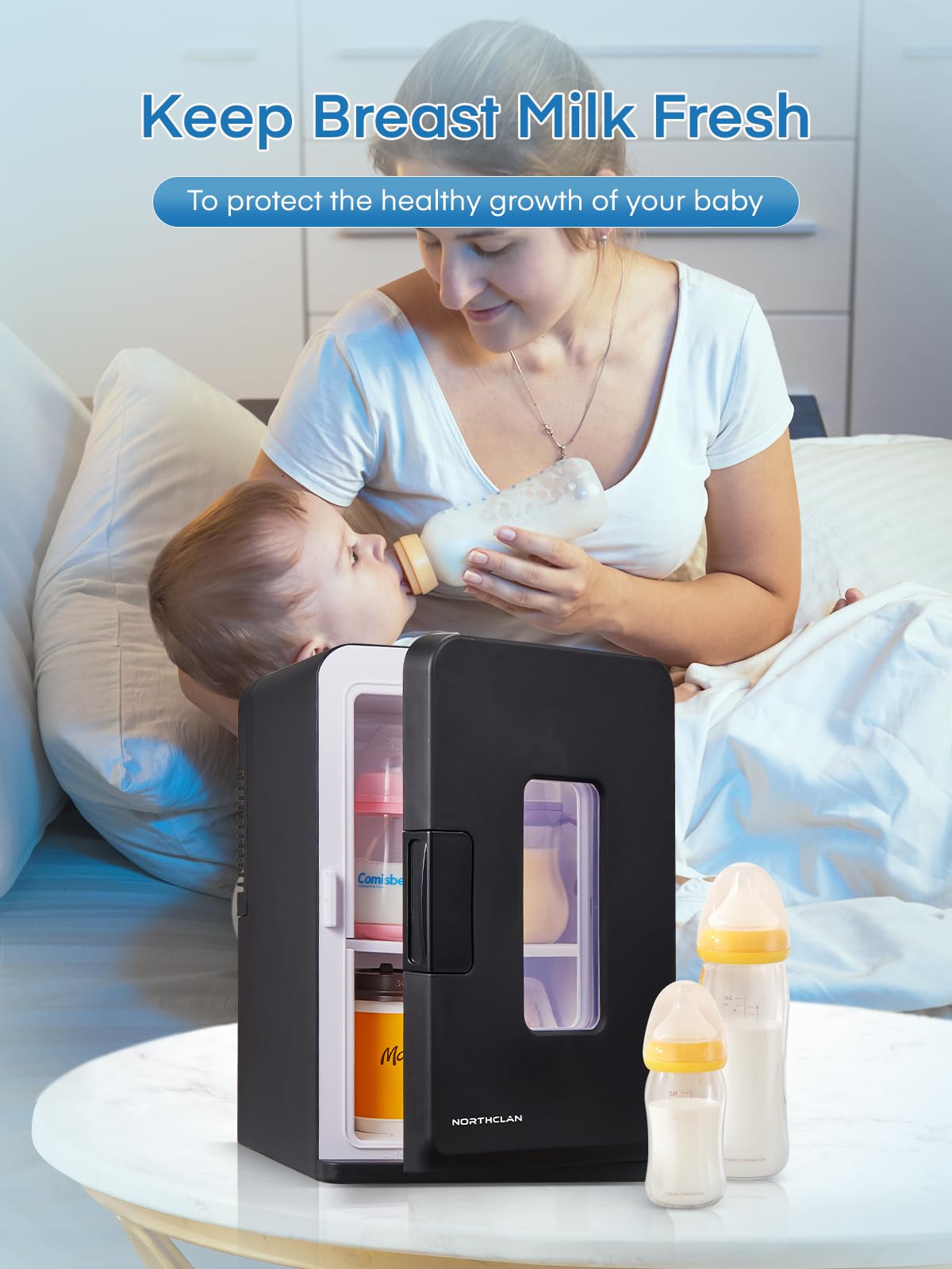 NORTHCLAN Mini Frigo da Camera 15L/21 lattine, Frigorifero Elettrico con Modalità Silenziosa ECO per Camera da Letto/Auto, Funzione Caldo/Freddo, Raffreddatore di Bellezza Portatile 12V/220V