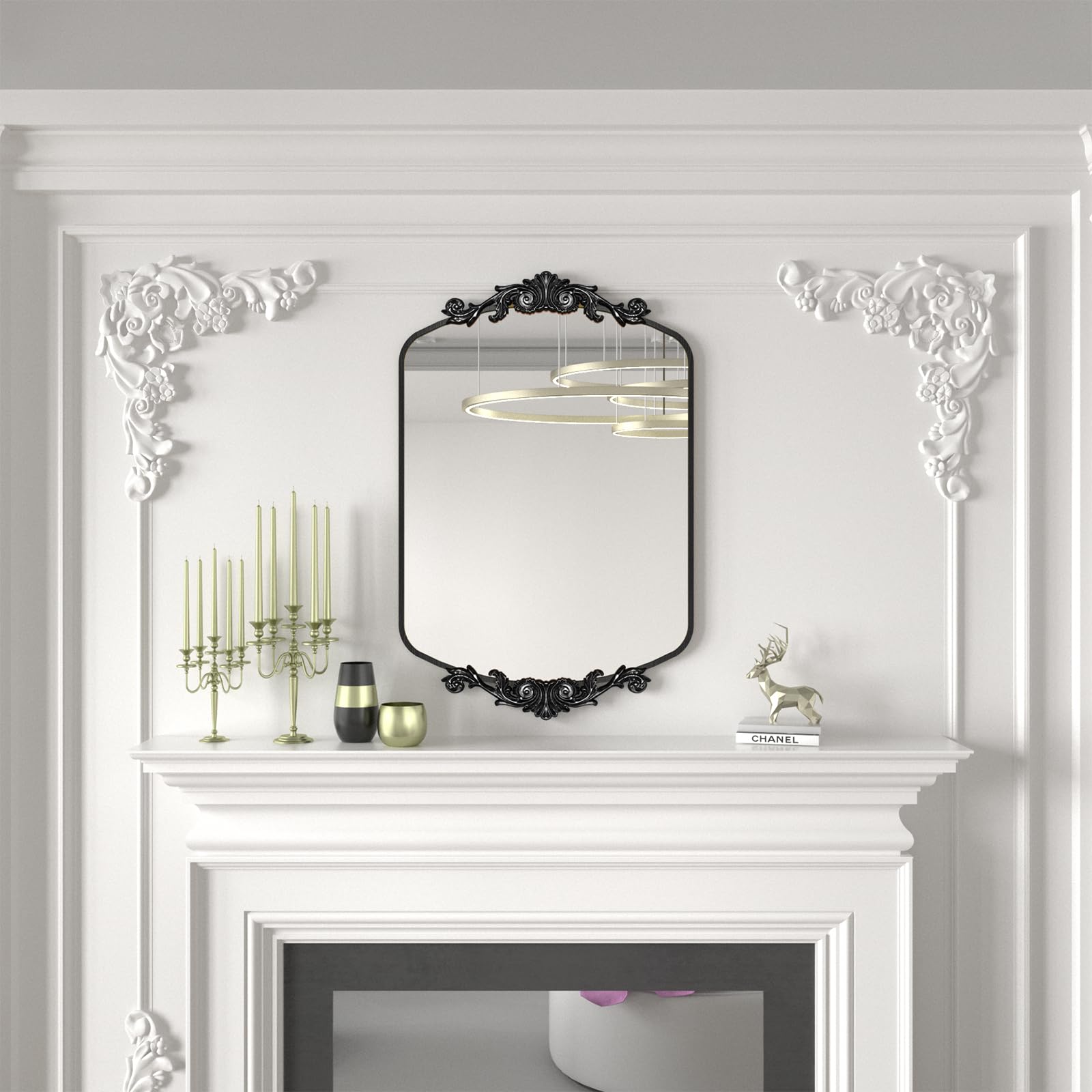 Specchio da Parete Livorno Stile Barocco Montaggio Verticale o Orizzontale 132x42 cm Nero [en.casa