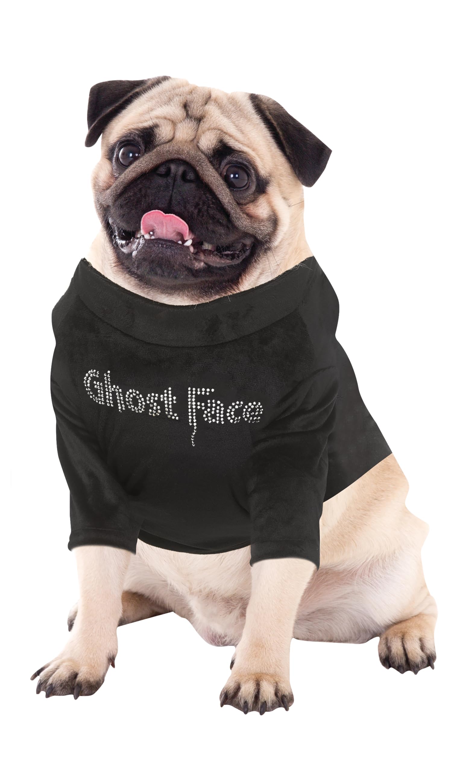 Haut Ghost Face Bling imprimé argent brillant pour grand chien taille L/XL