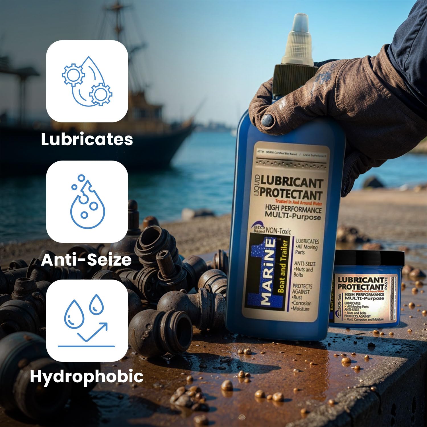 Marine Lubricant Liquid, Reels, Boat and Trailer Bio-Based Anti Rust and Corrosion Lube, Cleaner Protectant, 4oz