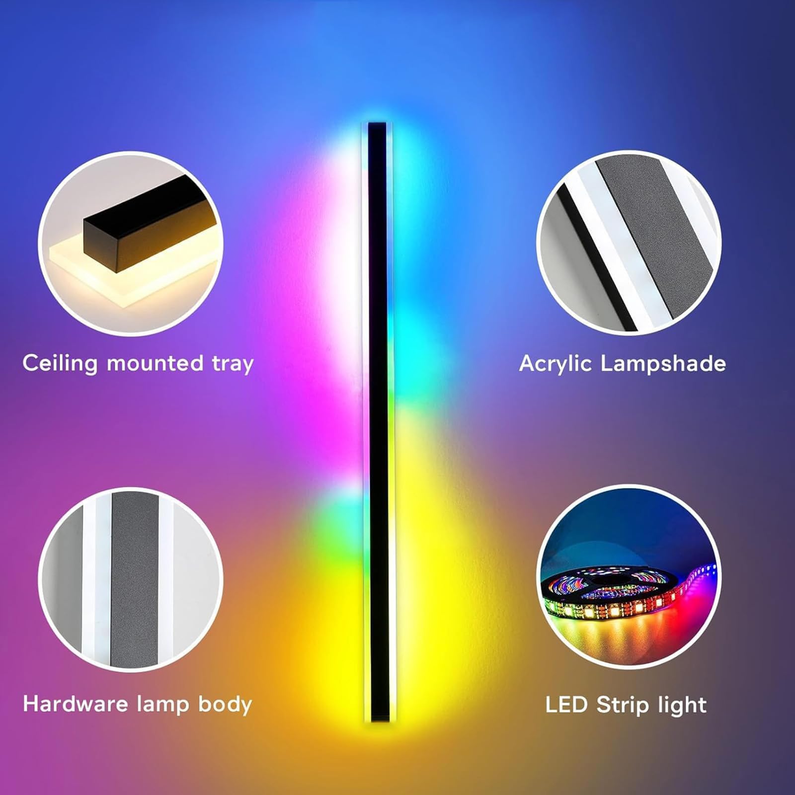 RGB Lange Außenwandleuchten Dimmbar LED Wandlampen mit Fernbedienung Aussen Innen Wandbeleuchtung IP65 Wasserdichte Aluminium Schwarz für Balcony Villa Terrassen Gärten (D,120cm)