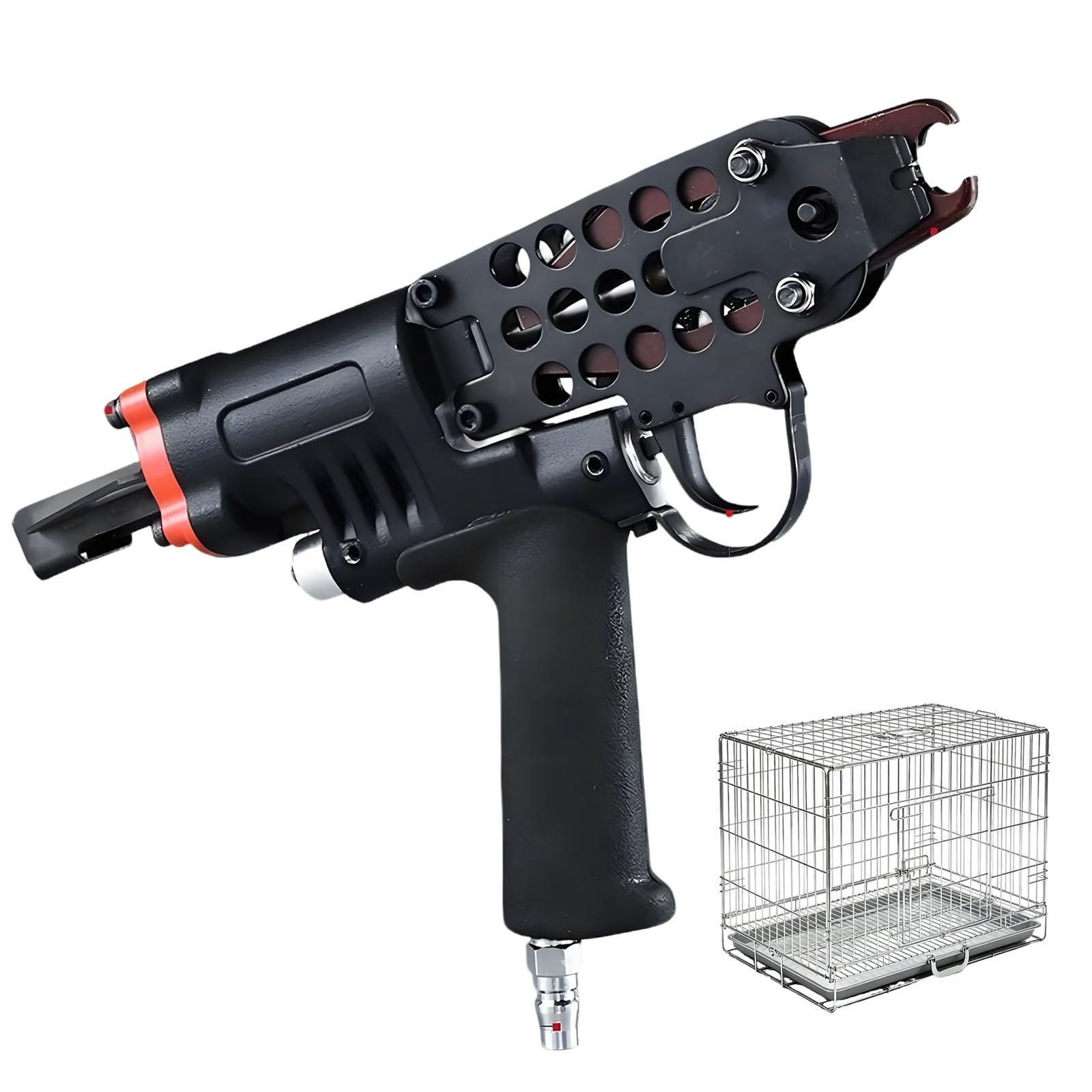 Ymnogjie Pneumatic Nailer Air Nailing Gun with Hog Ring Plier Stapler for Wire Cage Fence and Woodworking,Ideal for Professional and DIY Projects SC7C