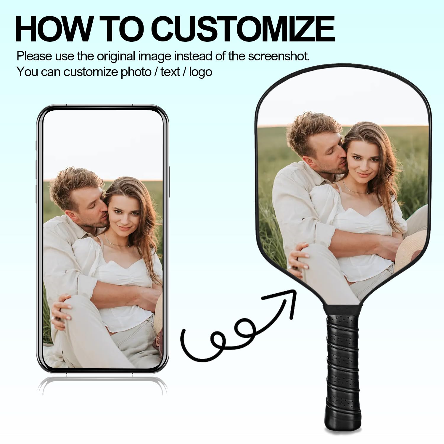 Custom Pickleball Paddles with Photo Text Logo,Fiber Personalized Pickleball Paddles with Comfort Grip?Customizable Grips?Personalized Gifts for Beginners(One Paddle Only)