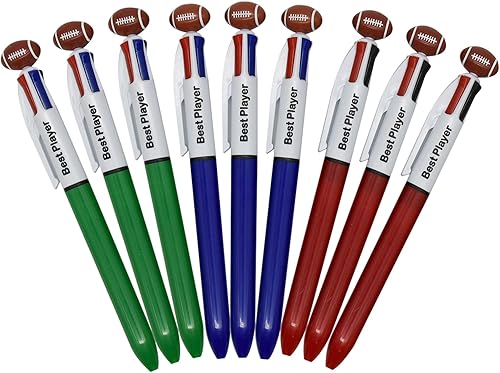 Miniatura 6 de Maydahui 12 bolígrafos de fútbol de rugby multicolor retráctiles 4 en 1, bolígrafos de colores geniales para deportes, 4 bolígrafos de colores para