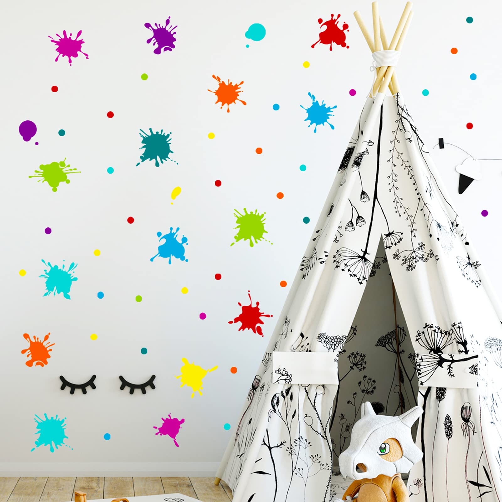 Multicolor Paint Splatter Wall Decal, Splatter and Splotches Wall Sticker  for Art Room Nursery Classroom Decoration, Watercolor Paint Splatter