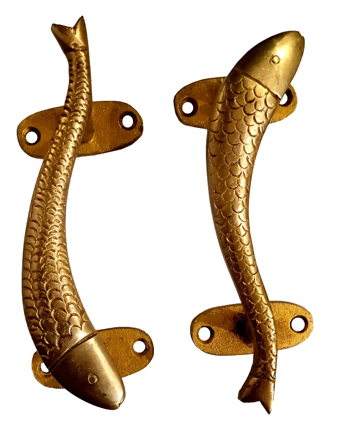 Purpledip Brass Handle Set of 2: Dolphin Fish Shape Vintage Design Opposing Grips for Doors Windows Dresser Cupboard Drawer 5.5 Inches Long (11024C) - Image 2