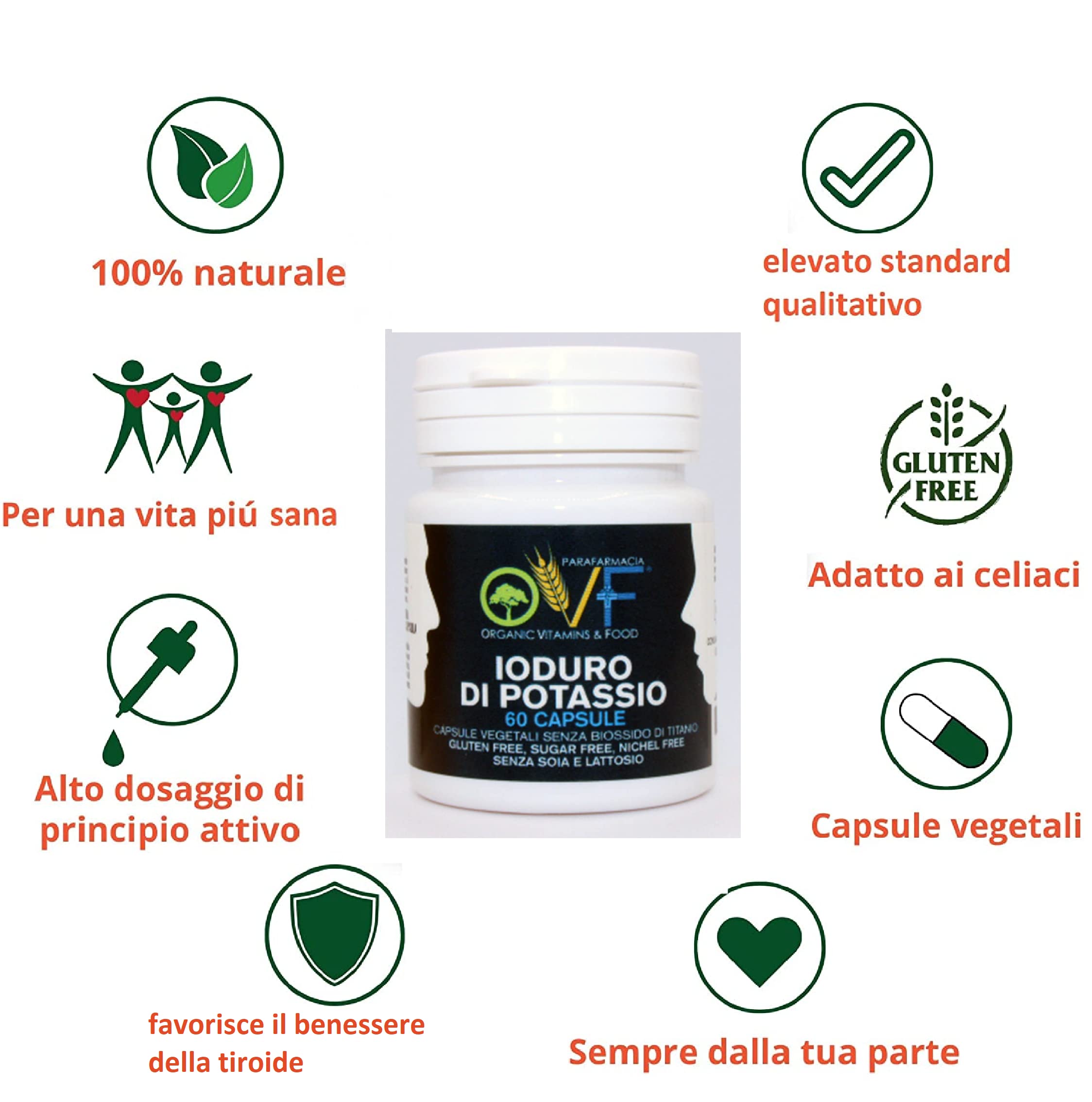 OVF integratore iodio puro 225 mcg (150% VNR), 60 capsule di potassio ioduro per proteggere la tiroide, pillole ioduro di potassio per una scorta di 2 mesi