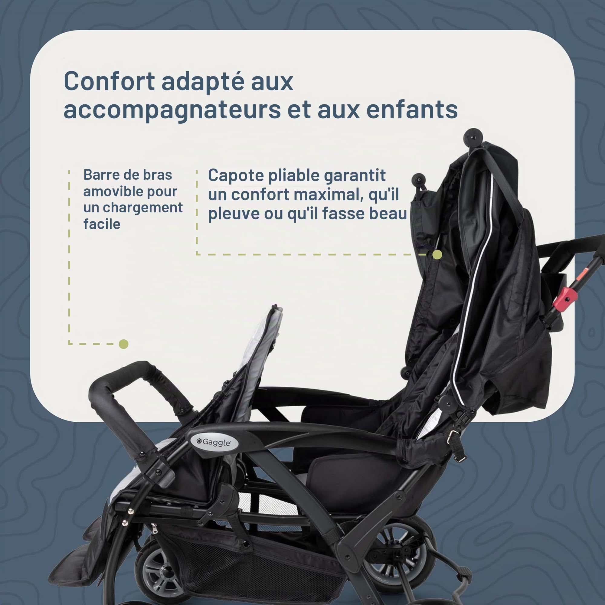 Gaggle Poussette Compass Quad 4 places, poussette 4 places pour garderie, pare-soleil anti-UV, harnais 5 points, bleu sarcelle