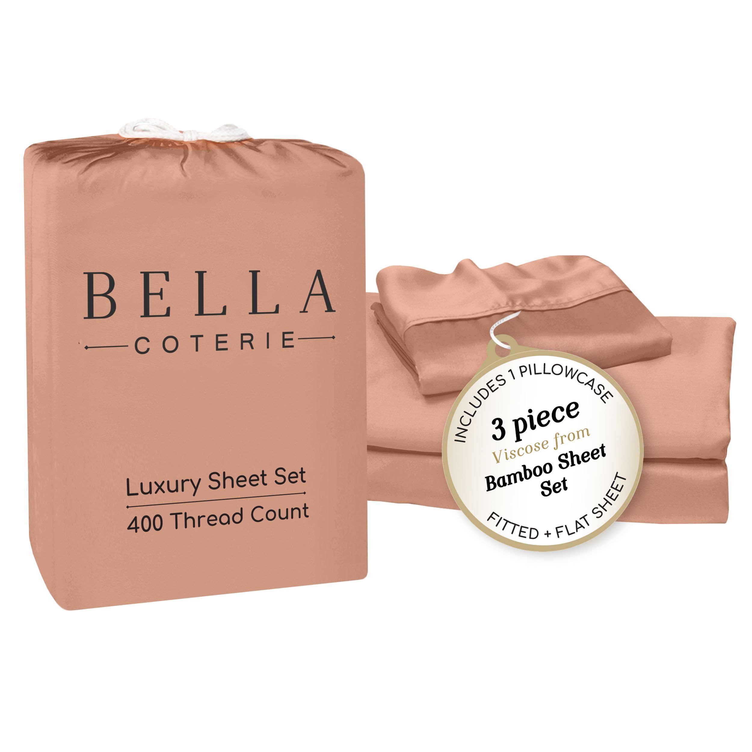 Bella Coterie Luxury Bamboo Viscose Twin XL Size Sheet Set | 100% Organically Grown | Ultra Soft | Cooling for Hot Sleepers | 18" Deep Pocket [Terracota]
