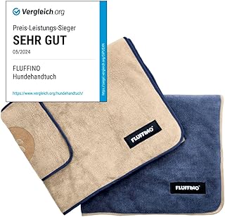 FLUFFINO® Set of 2 dog towels, 120 x 70 cm, for medium and large dogs, extremely absorbent and soft, washable at 60 °C, quick-drying microfibre towel with 2 handle pockets product image