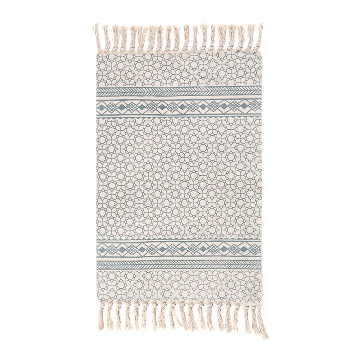 Styled World Cotton Boho Rug with Rug Pad | 23.6’x35.4’ Printed Bohemian Runner Rug with Tassels | Bathroom, Kitchen, Bedroom, Entryway Carpet，Mei Yun