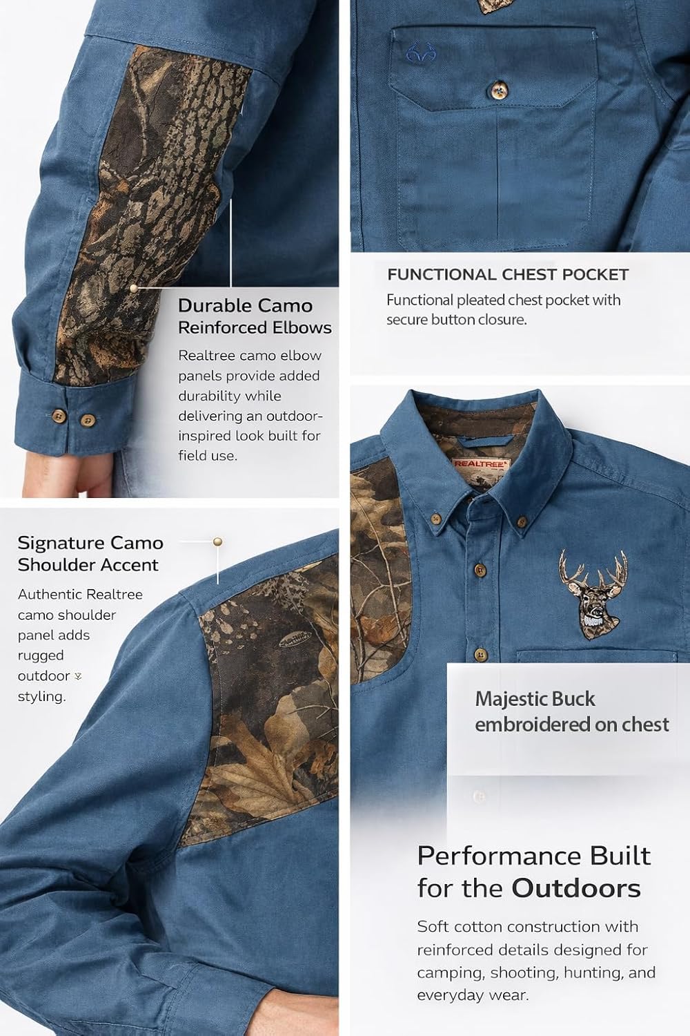 Realtree Men's Cotton Shooting Shirt, Button-Down Hunting Field Shirt