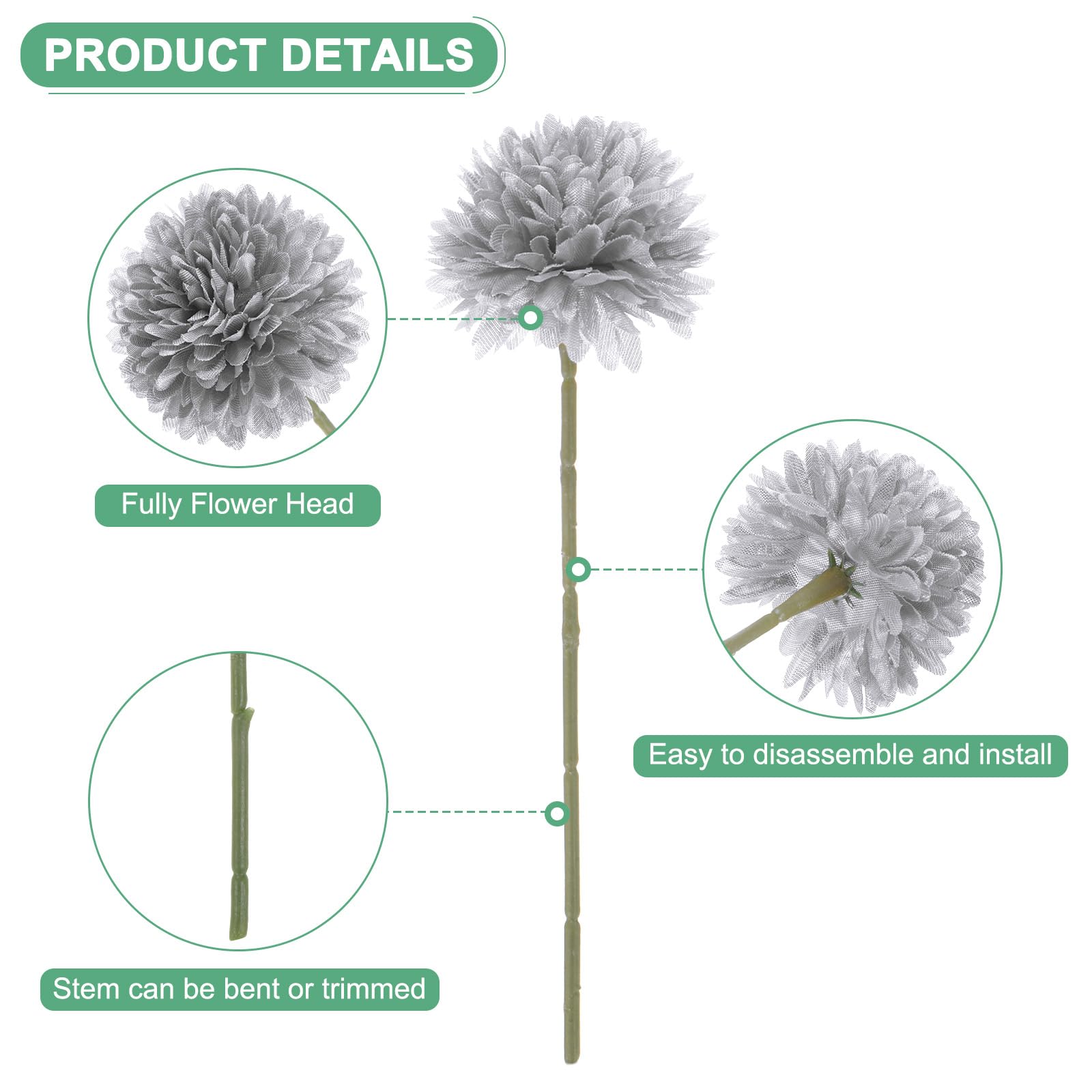M METERXITY 12-Pack Artificial Chrysanthemum Ball Flowers - Image 2