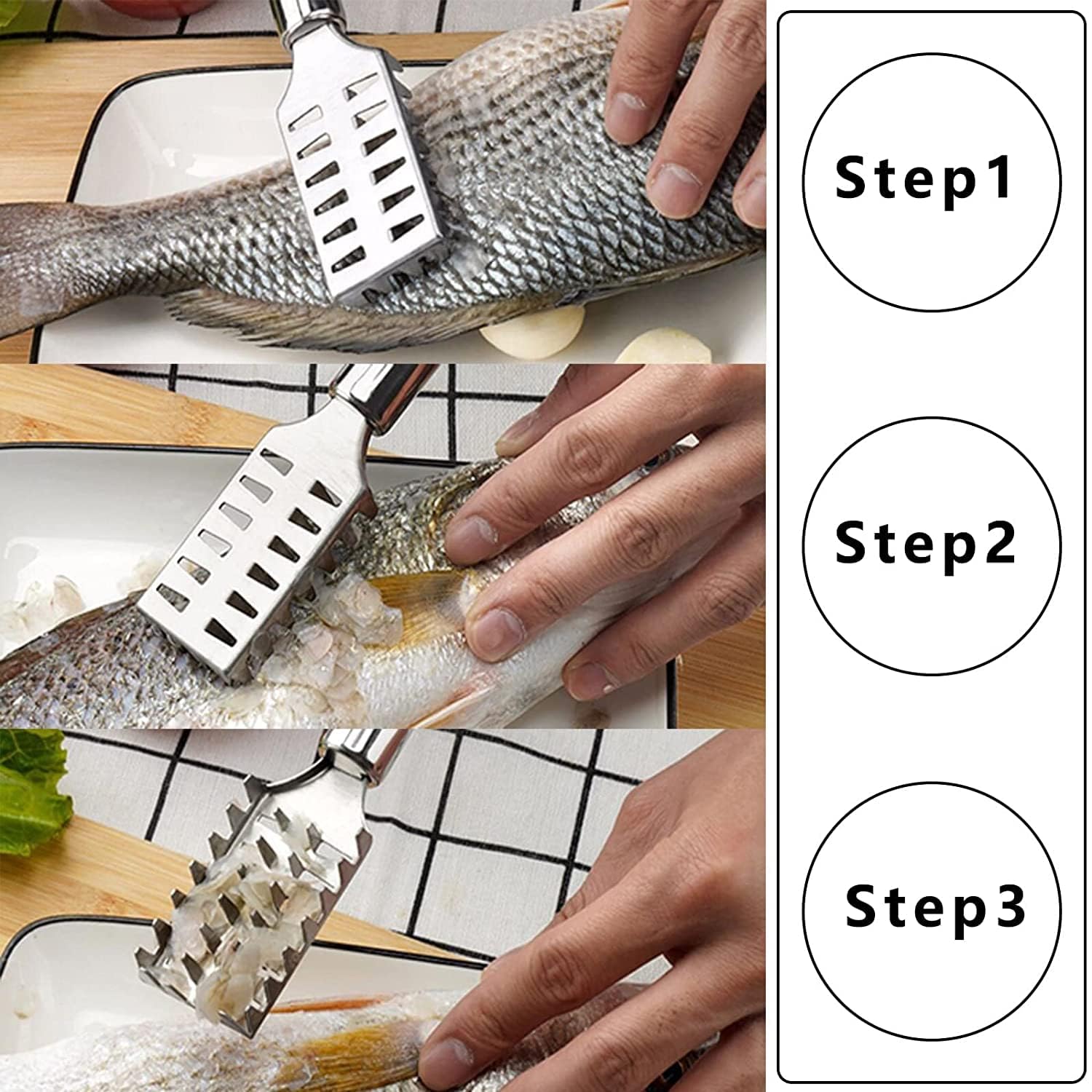 RENARSH Fish Scale Remover Scraper Cleaning Tools Skin Remover Stainless Steel Sawtooth Brush Machine for Kitchen Scaler Cutting Knife 3