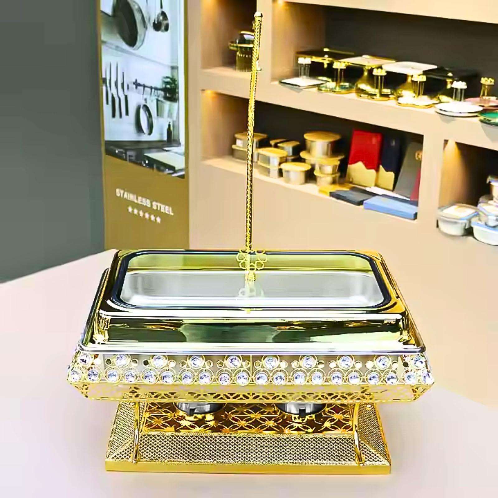 Platos de frotamiento comerciales de 8 litros for Buffet | Chafer de acero inoxidable con tapa colgante Calentadores de alimentos for buffet