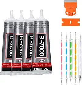Survol Cola Transparente de Alta Viscosidade B-7000 - Perfeita para Strass, Joias E Miçangas | Ideal para Tecido, Sapatos, Roupas, Telas de Celular, Metal, Pedra, Nail Art E Vidro (4 X 15 Ml/0,5 Oz)