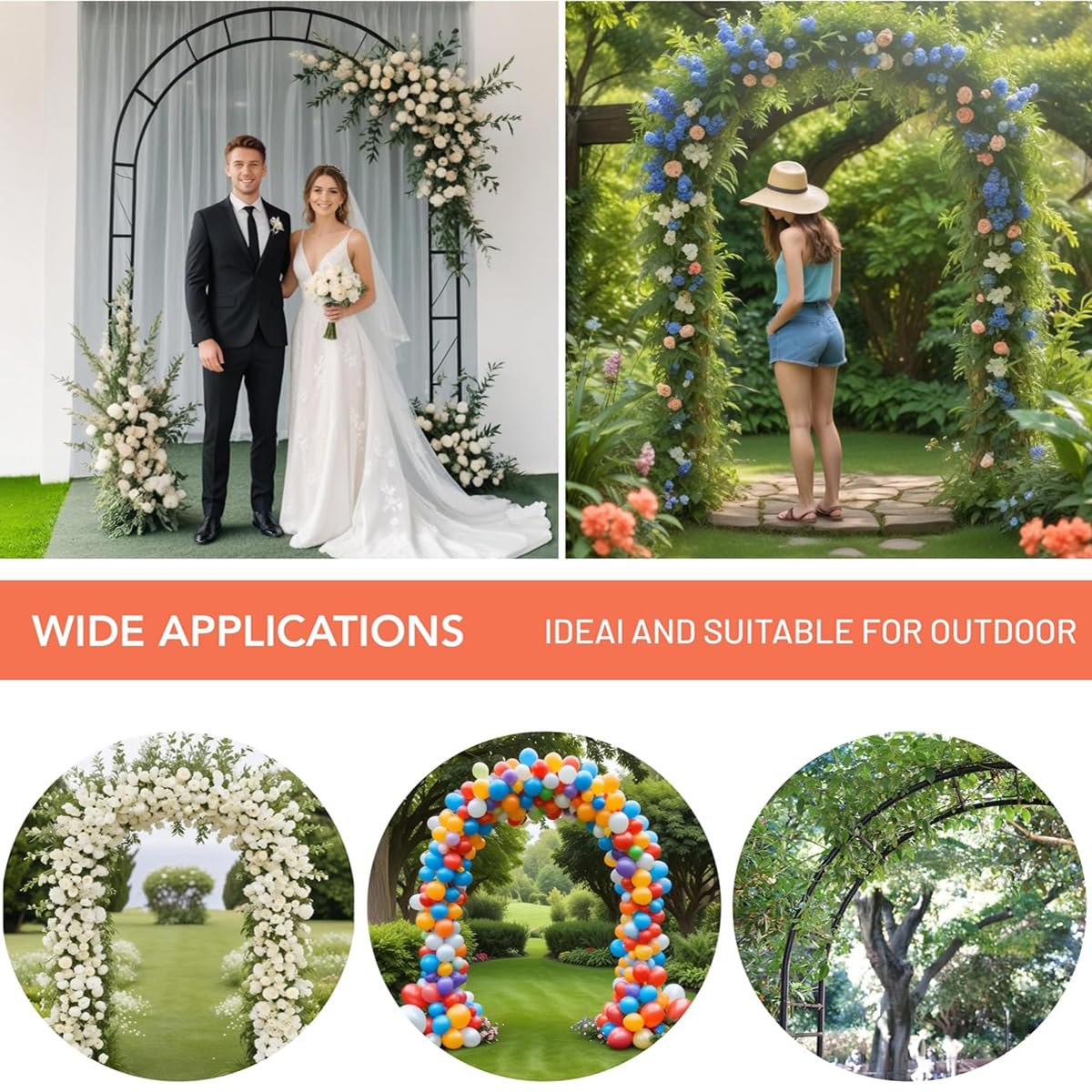Arco da giardino in metallo resistente, 2,2 m, robusto telaio in acciaio per piante rampicanti, rose, verdure, patio esterno, prato, arco nuziale
