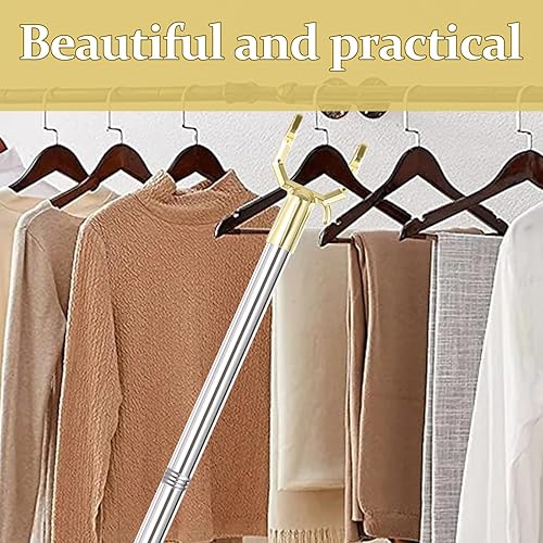 Miniatura 6 de Cagaloi Barra telescópica de secado de ropa de armario de 58 pulgadas, barra de gancho ajustable y ligera, adecuada para perchas de ropa, gancho de